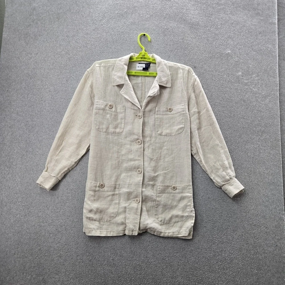 Charter Club Women Button Up Shirt S‎ Cream Collared Front Long Sleeve